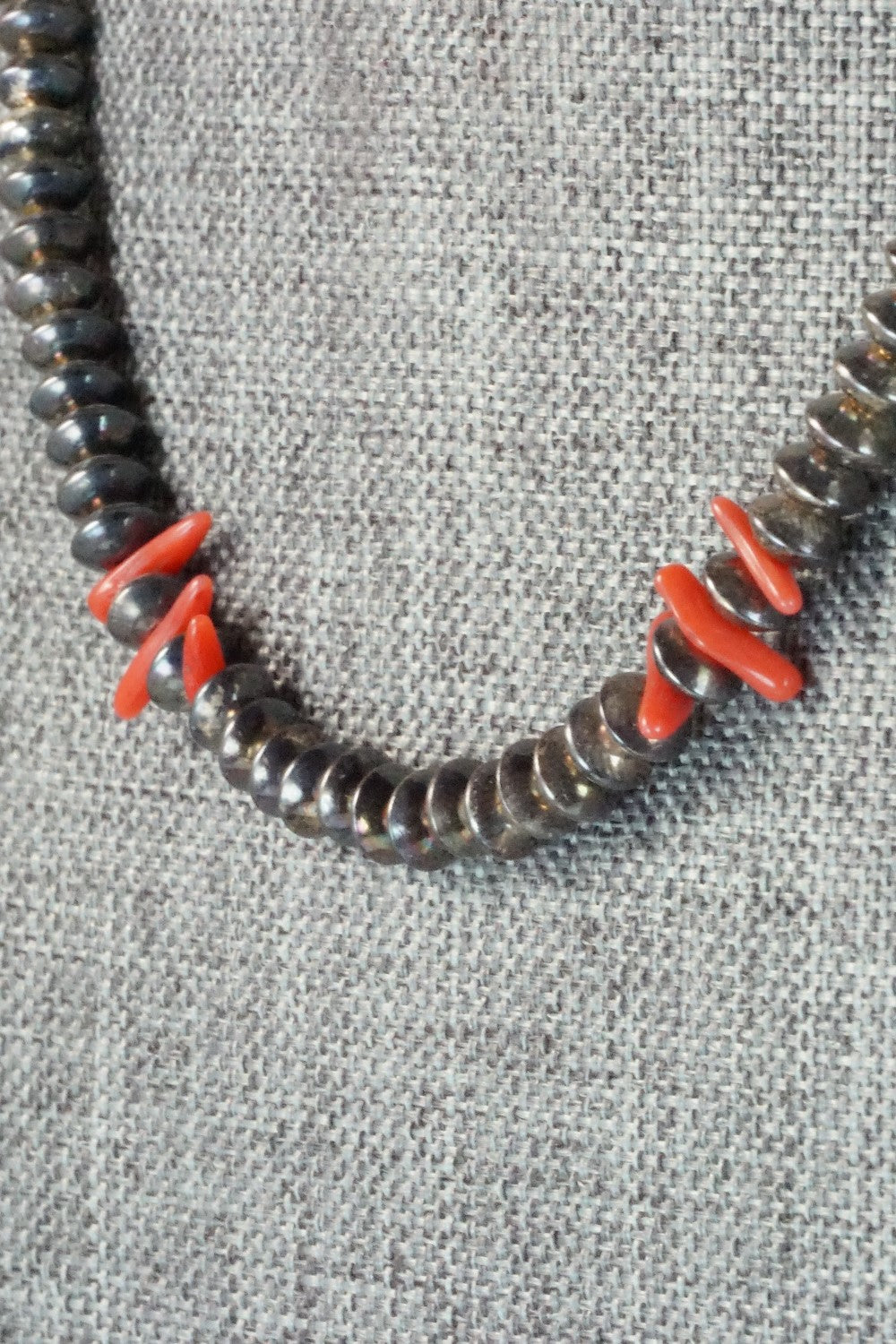 Sterling Silver and Coral Necklace - Navajo
