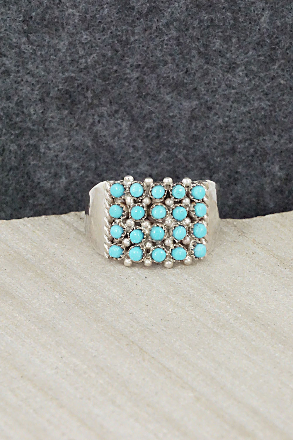 Turquoise & Sterling Silver Ring - April Haloo - Size 8.75