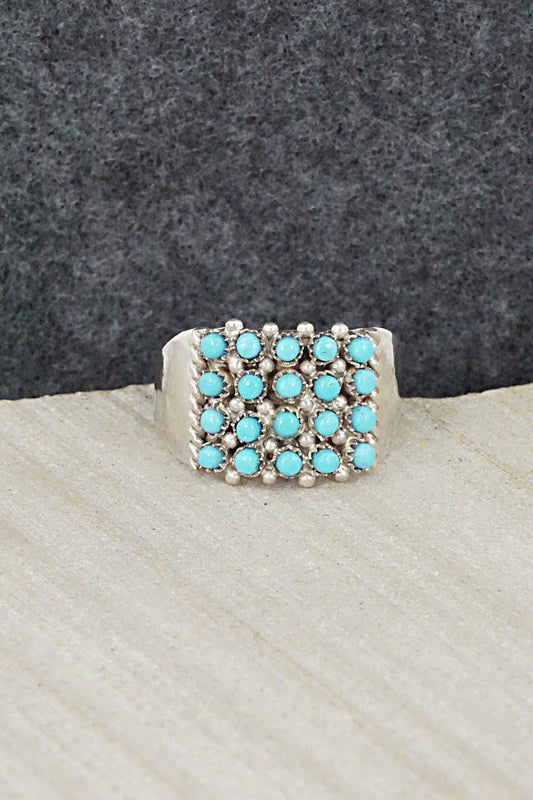 Turquoise & Sterling Silver Ring - April Haloo - Size 8.75