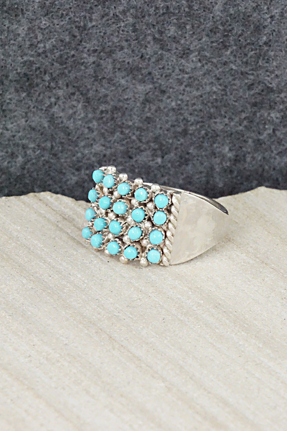Turquoise & Sterling Silver Ring - April Haloo - Size 8.5