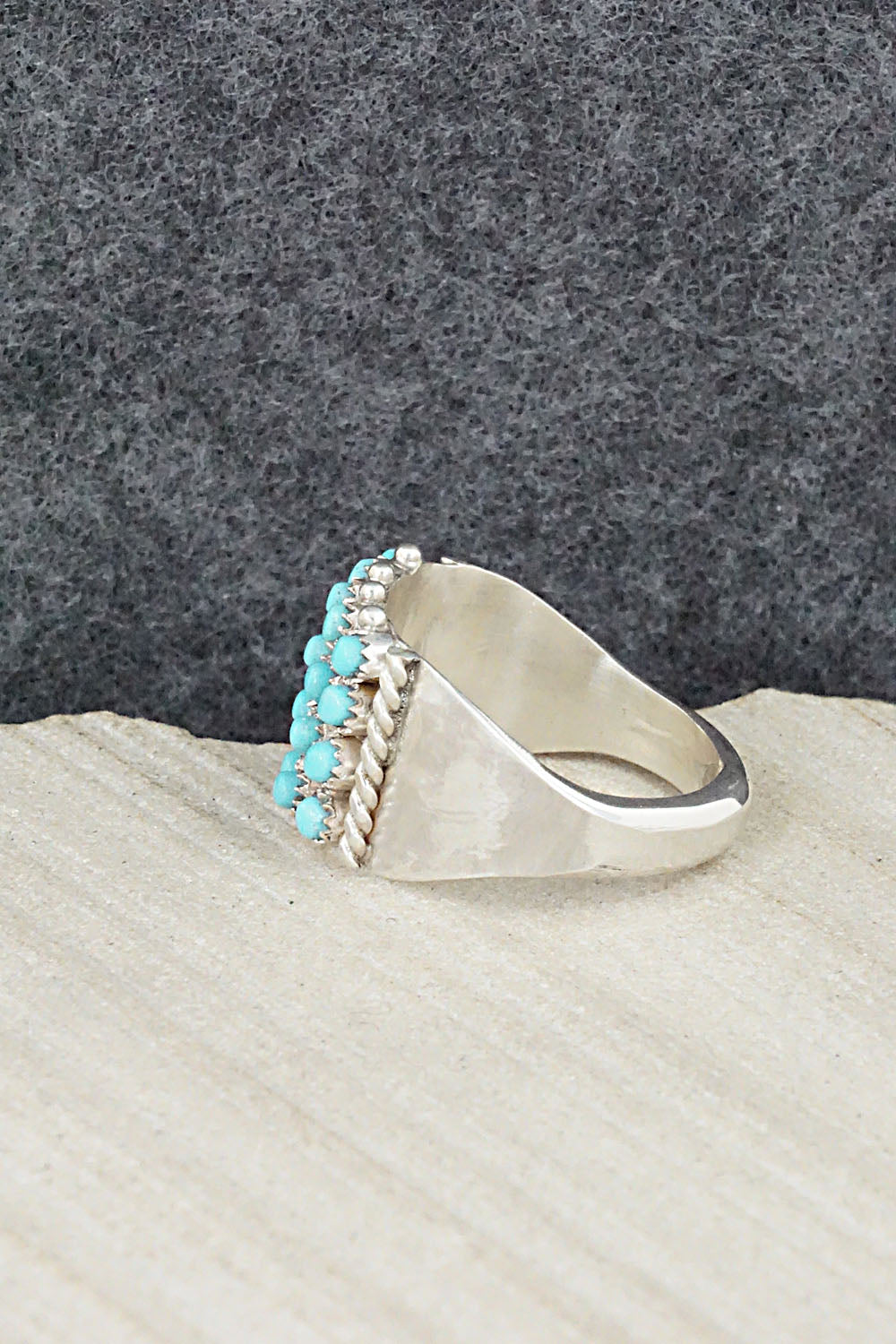 Turquoise & Sterling Silver Ring - April Haloo - Size 7.5
