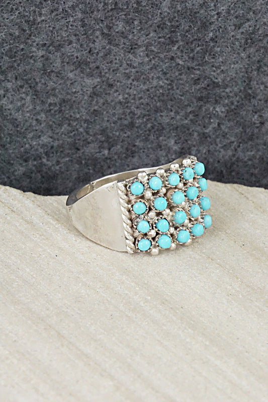 Turquoise & Sterling Silver Ring - April Haloo - Size 5.5