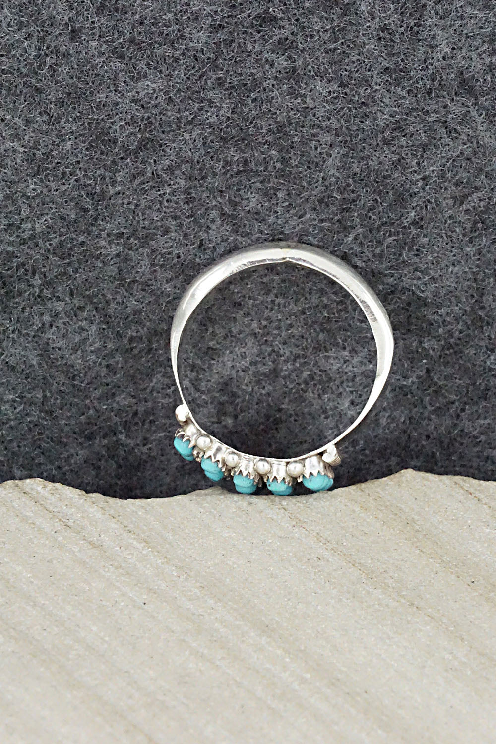 Turquoise & Sterling Silver Ring - April Haloo - Size 8.75