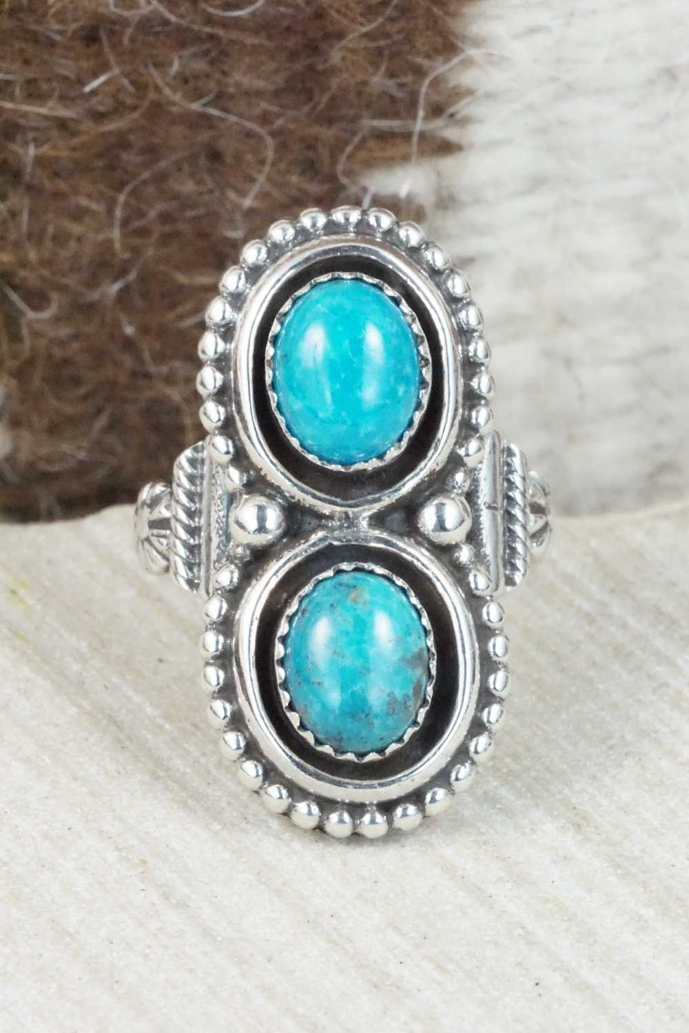 Turquoise & Sterling Silver Ring - Roie Jaque - Size 8.75