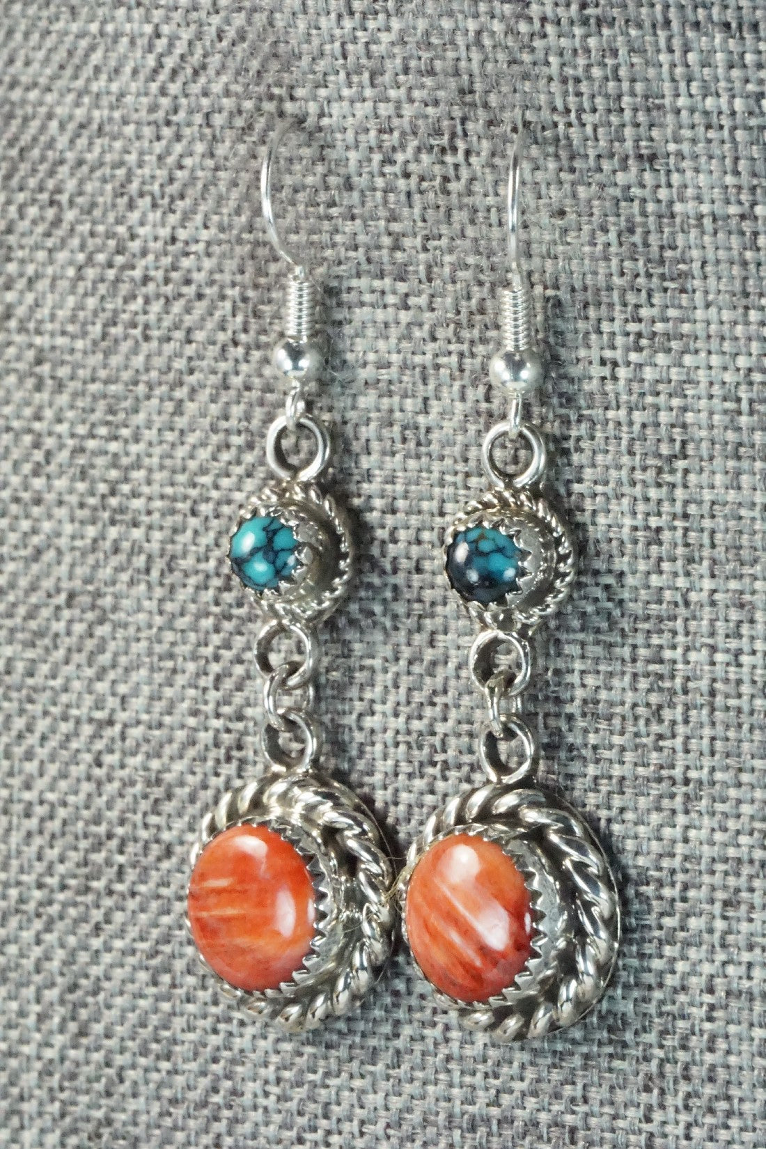 Spiny Oyster, Turquoise & Sterling Silver Earrings - Sandra Parkett
