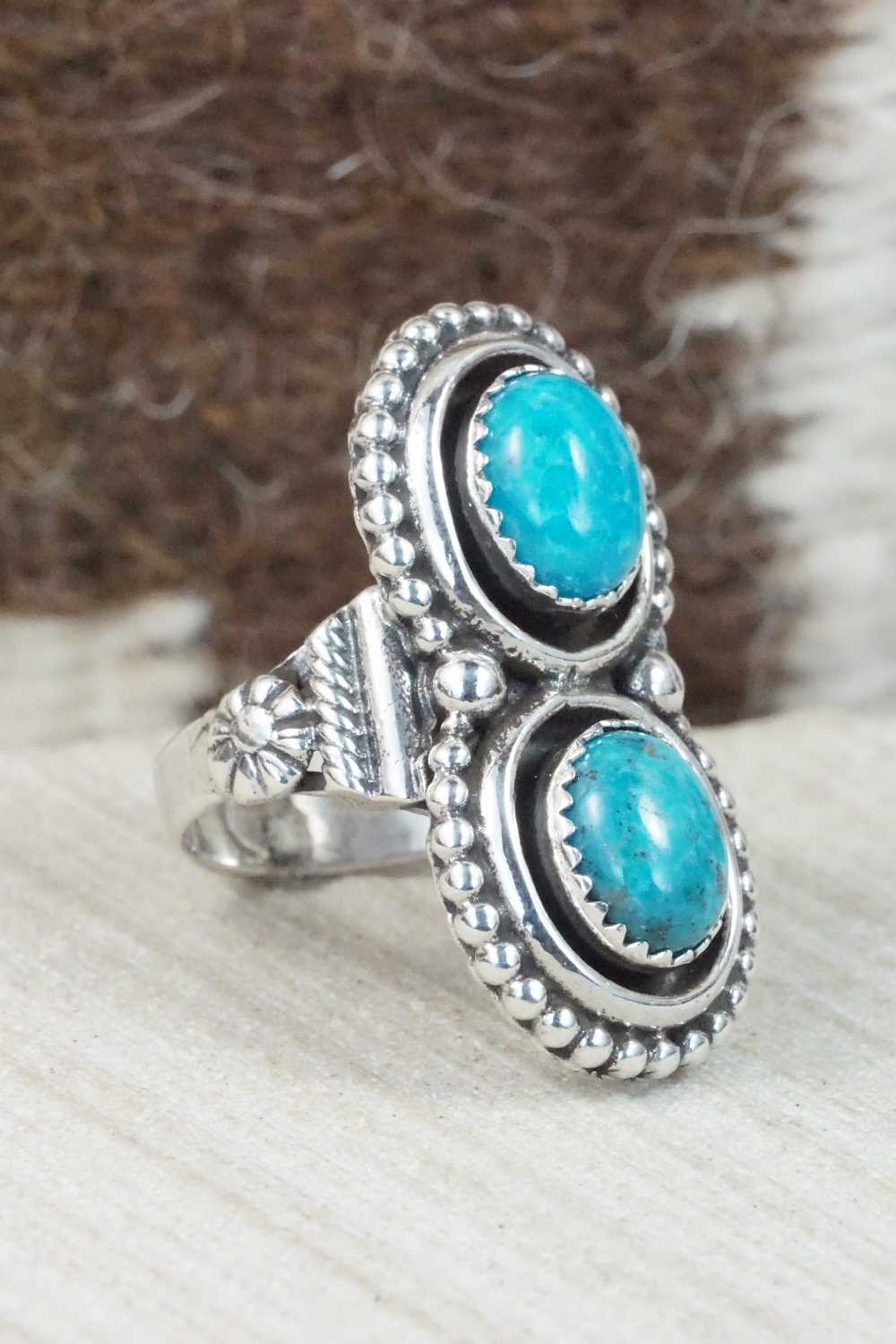 Turquoise & Sterling Silver Ring - Roie Jaque - Size 8.75