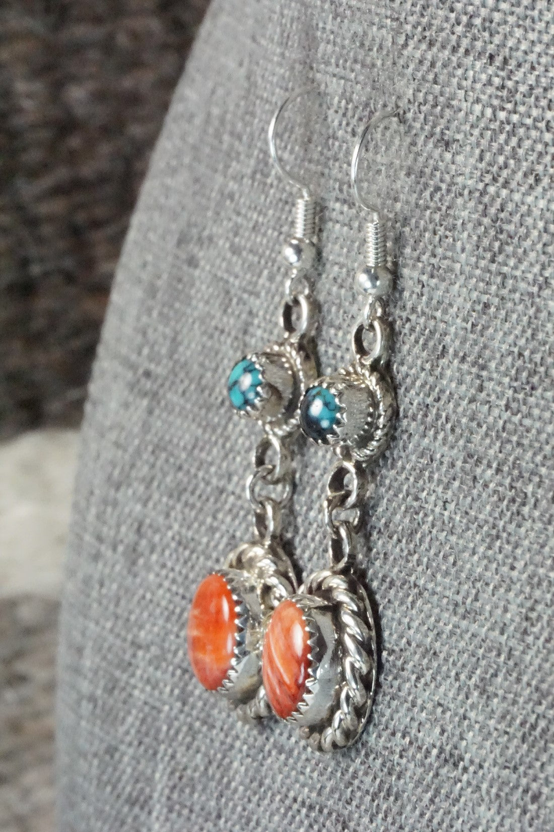 Spiny Oyster, Turquoise & Sterling Silver Earrings - Sandra Parkett