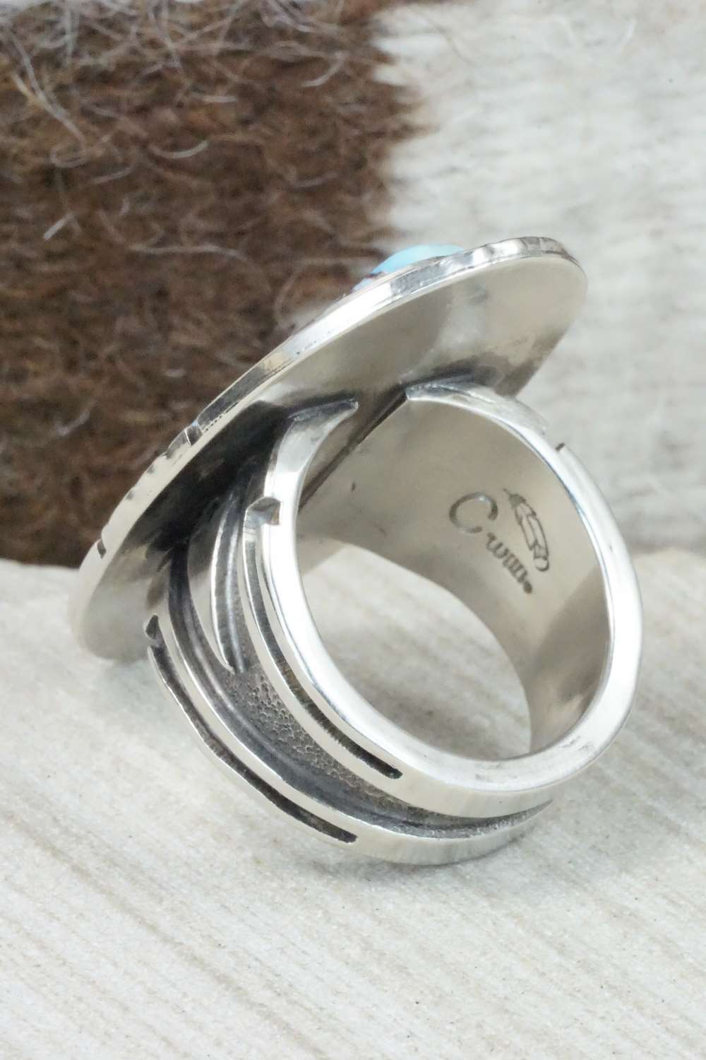 Turquoise & Sterling Silver Ring - Cooper Willie - Size 11.75