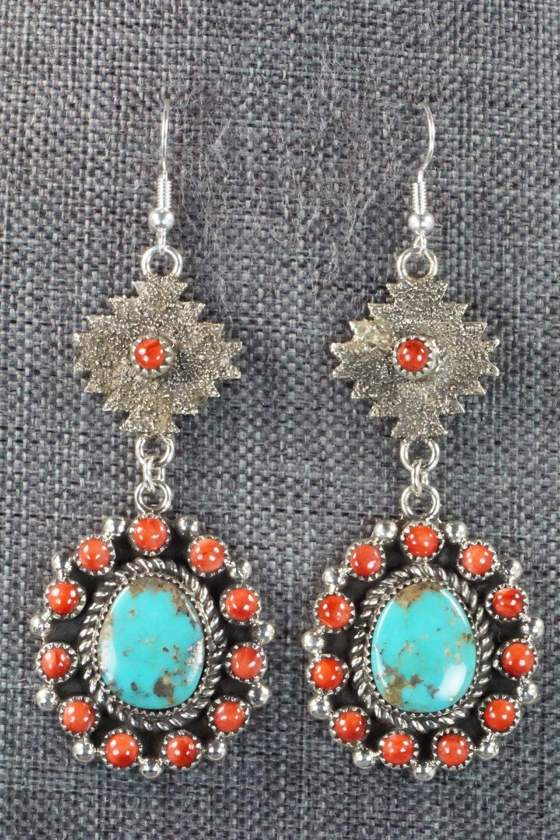 Turquoise, Spiny Oyster & Sterling Silver Earrings - Sandra Parkett