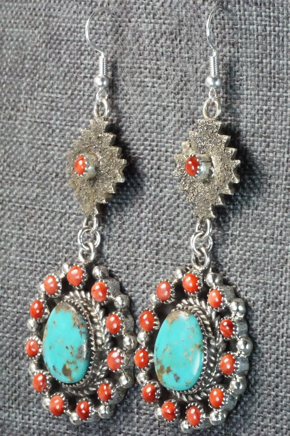 Turquoise, Spiny Oyster & Sterling Silver Earrings - Sandra Parkett