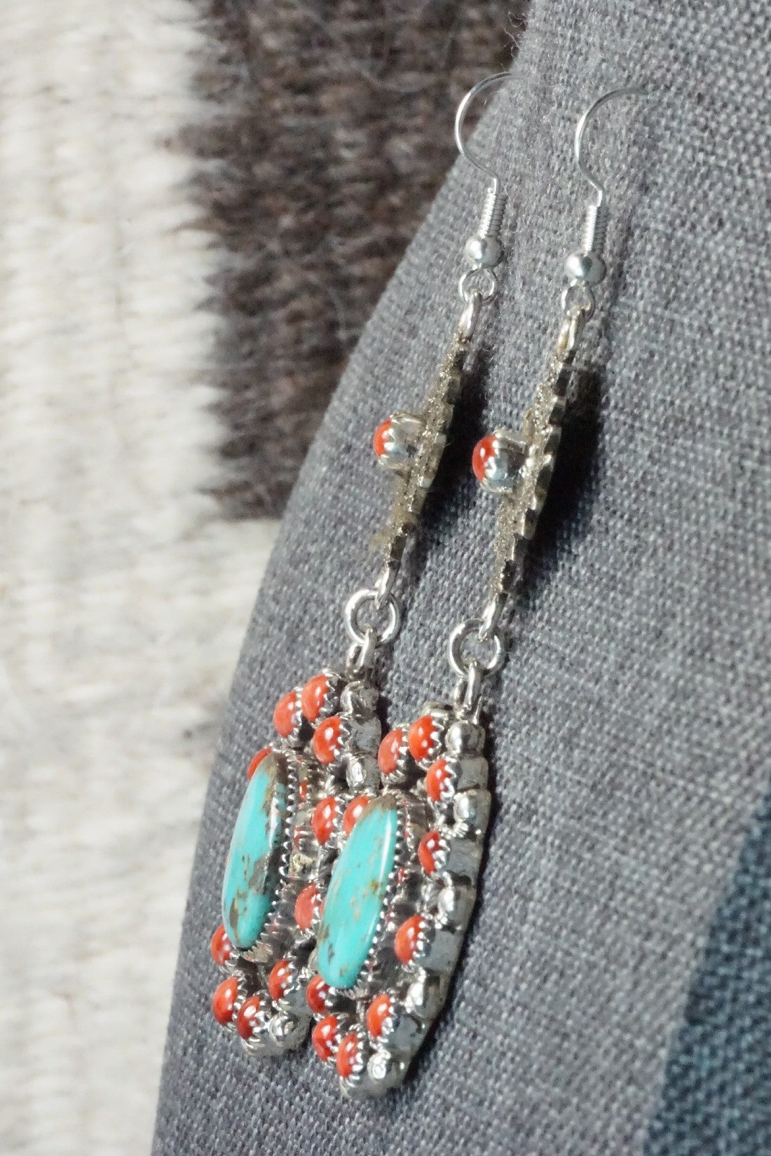 Turquoise, Spiny Oyster & Sterling Silver Earrings - Sandra Parkett