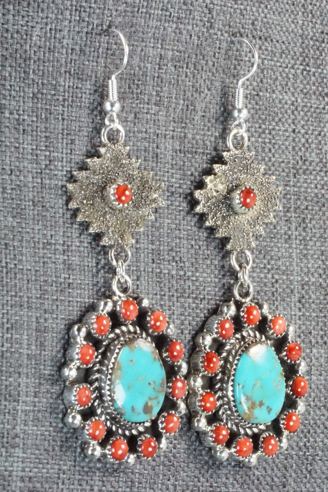 Turquoise, Spiny Oyster & Sterling Silver Earrings - Sandra Parkett