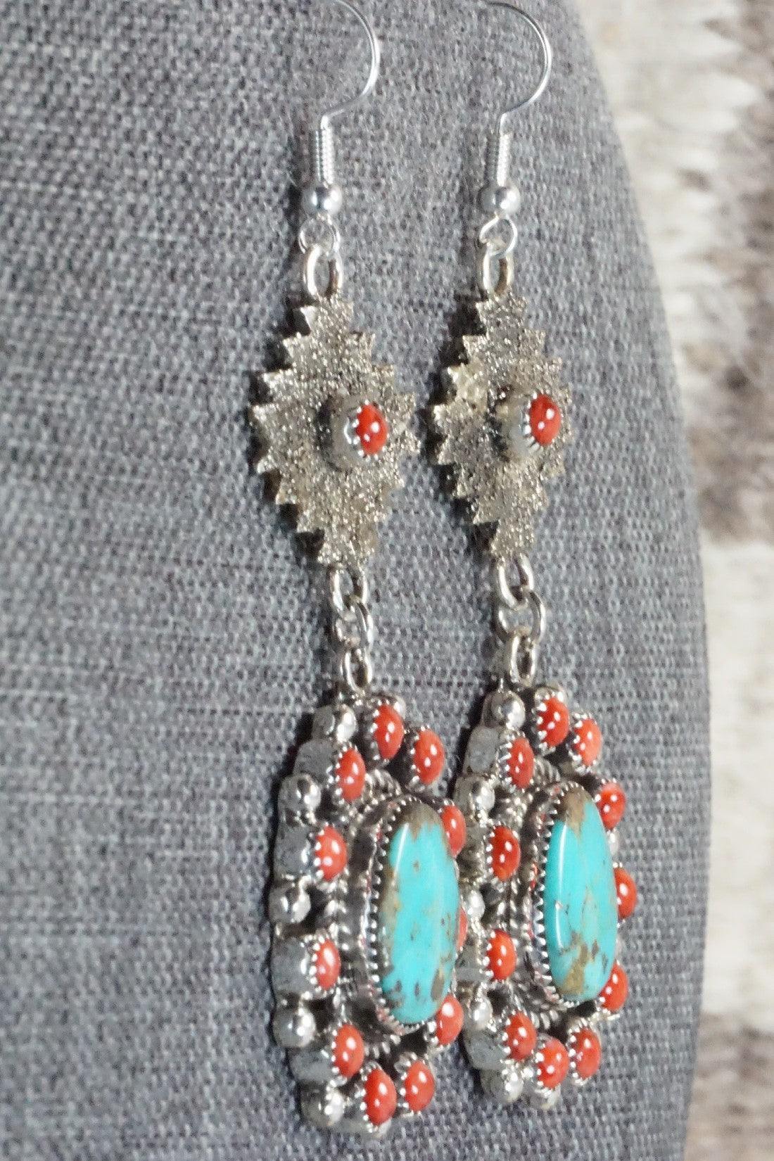 Turquoise, Spiny Oyster & Sterling Silver Earrings - Sandra Parkett
