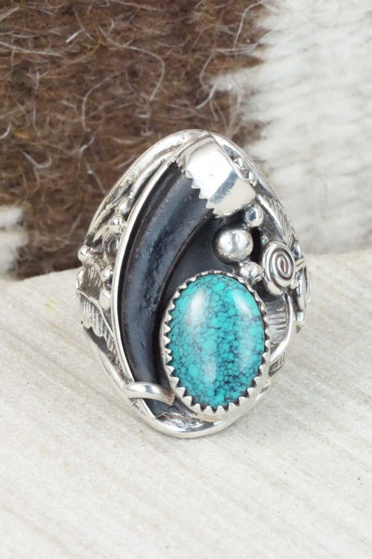Turquoise & Sterling Silver Ring - Circle J. W. - Size 9.75