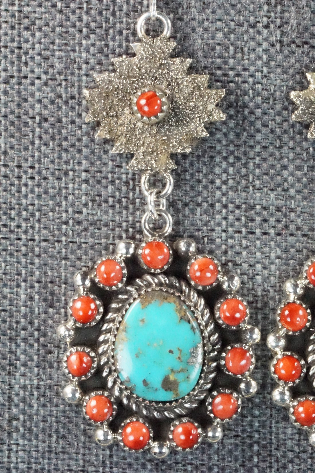 Turquoise, Spiny Oyster & Sterling Silver Earrings - Sandra Parkett