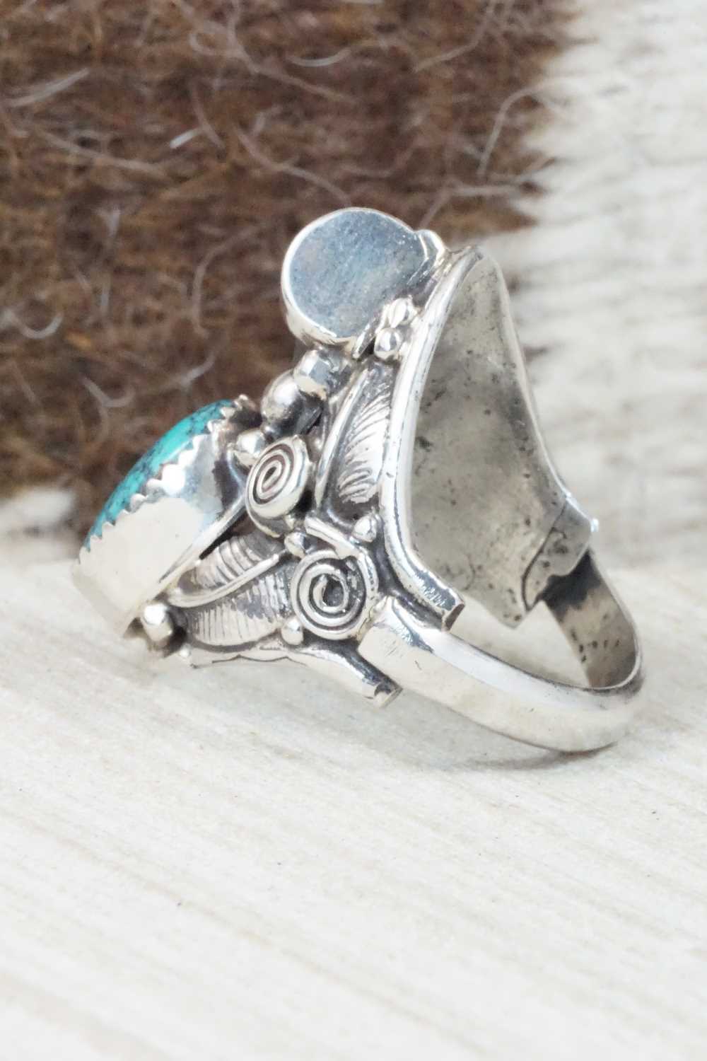 Turquoise & Sterling Silver Ring - Circle J. W. - Size 9.75
