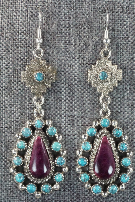 Turquoise, Spiny Oyster & Sterling Silver Earrings - Sandra Parkett