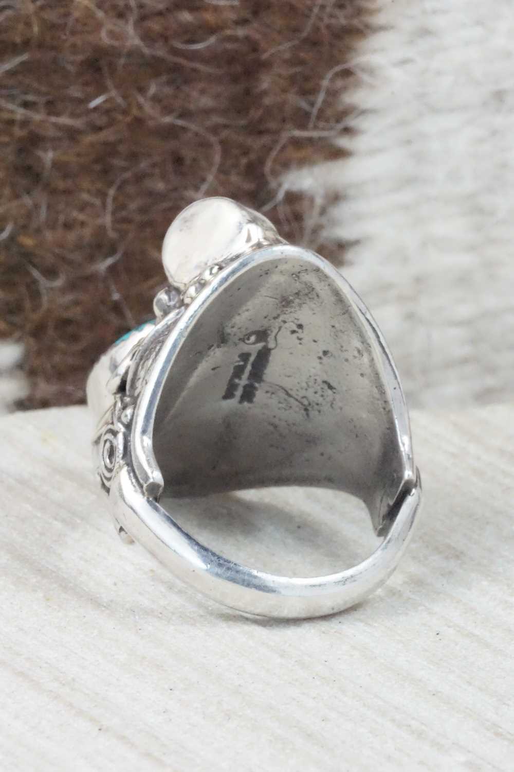 Turquoise & Sterling Silver Ring - Circle J. W. - Size 9.75