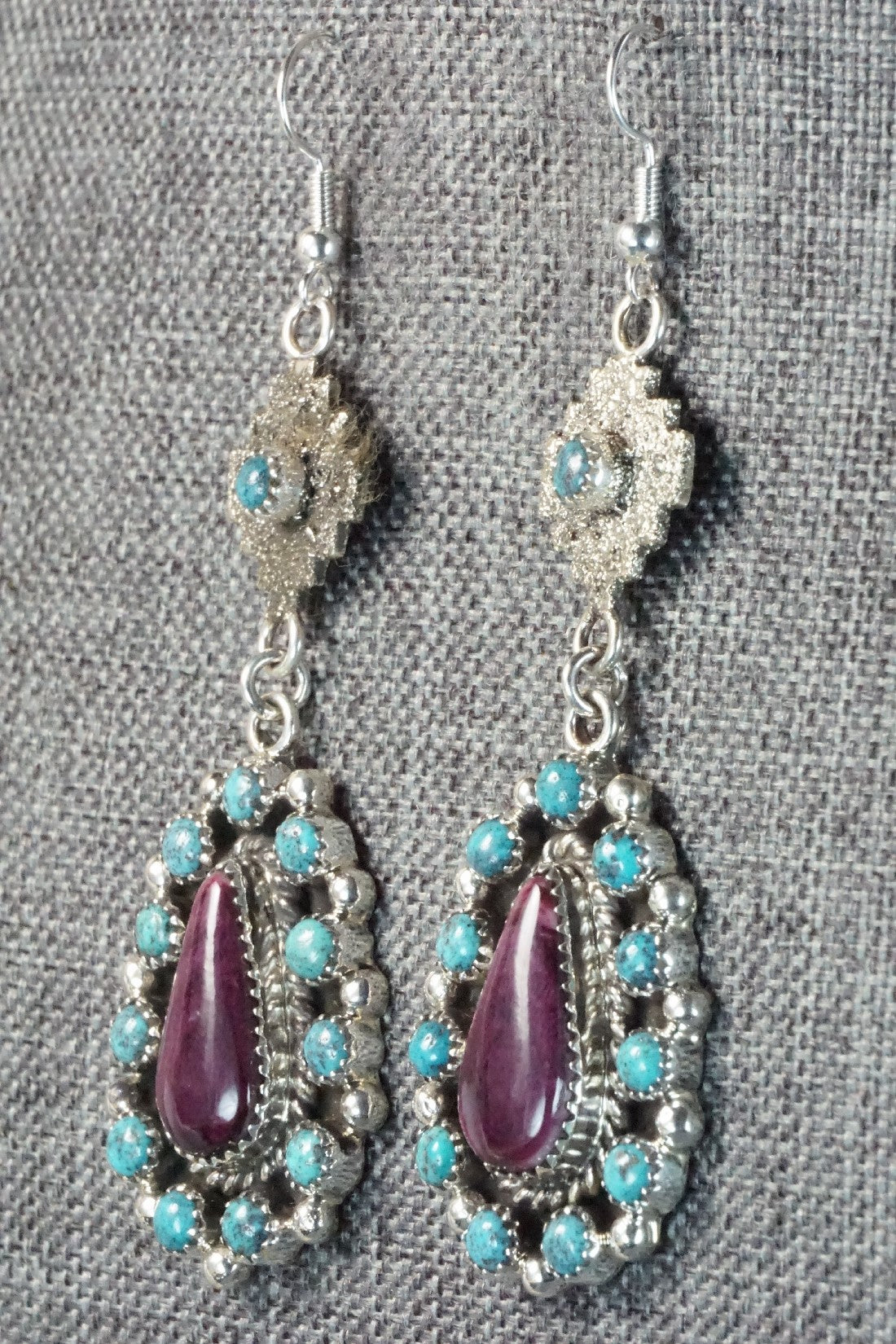 Turquoise, Spiny Oyster & Sterling Silver Earrings - Sandra Parkett