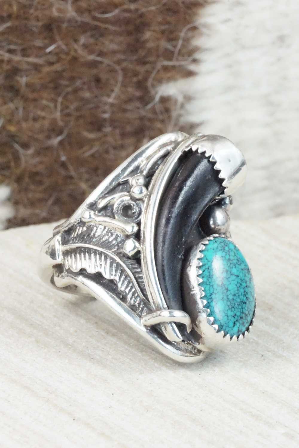 Turquoise & Sterling Silver Ring - Circle J. W. - Size 9.75