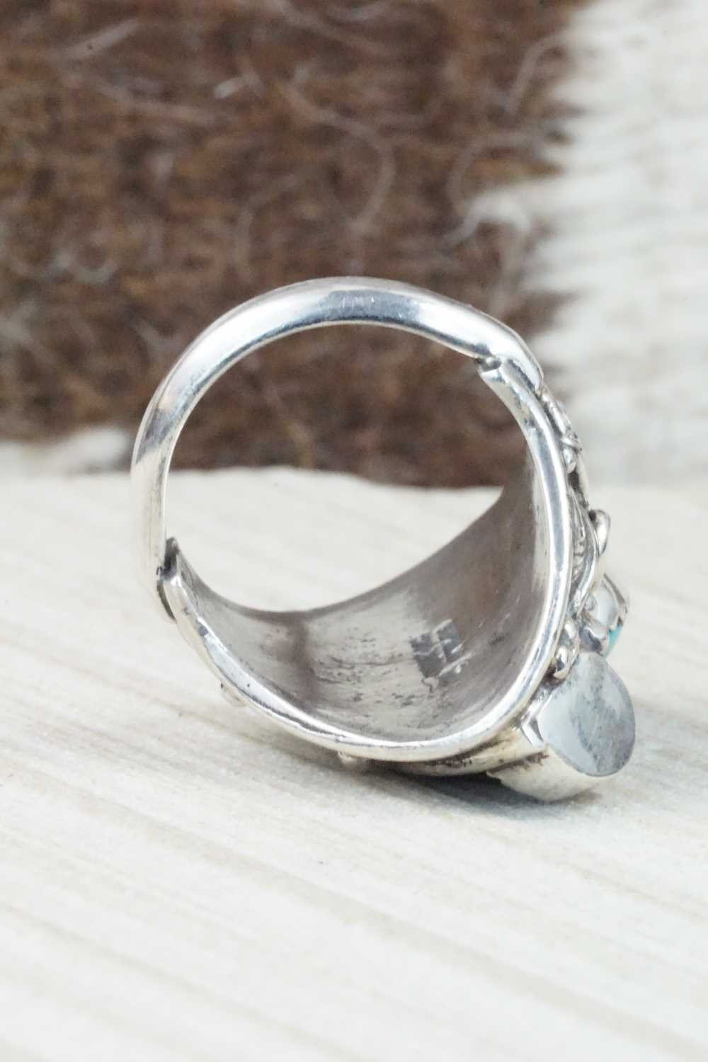 Turquoise & Sterling Silver Ring - Circle J. W. - Size 9.75