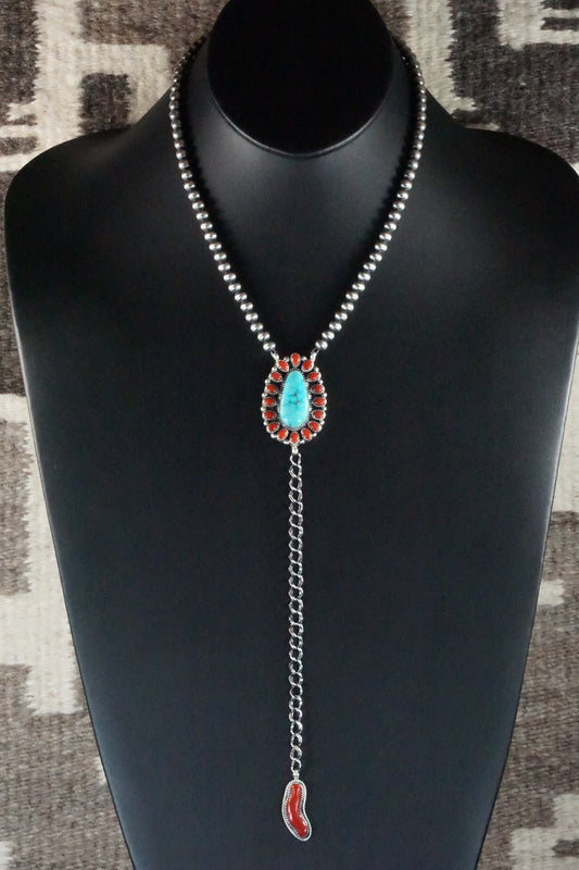 Turquoise, Coral & Sterling Silver Necklace - Roberta Begay