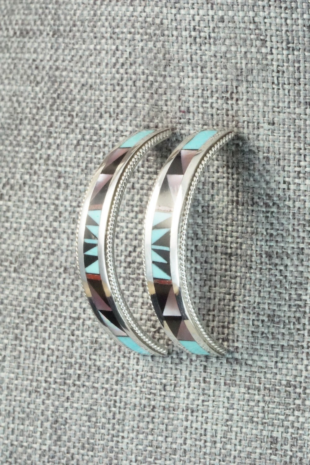 Multi Stone & Sterling Silver Inlay Earrings - Phil Weahkee