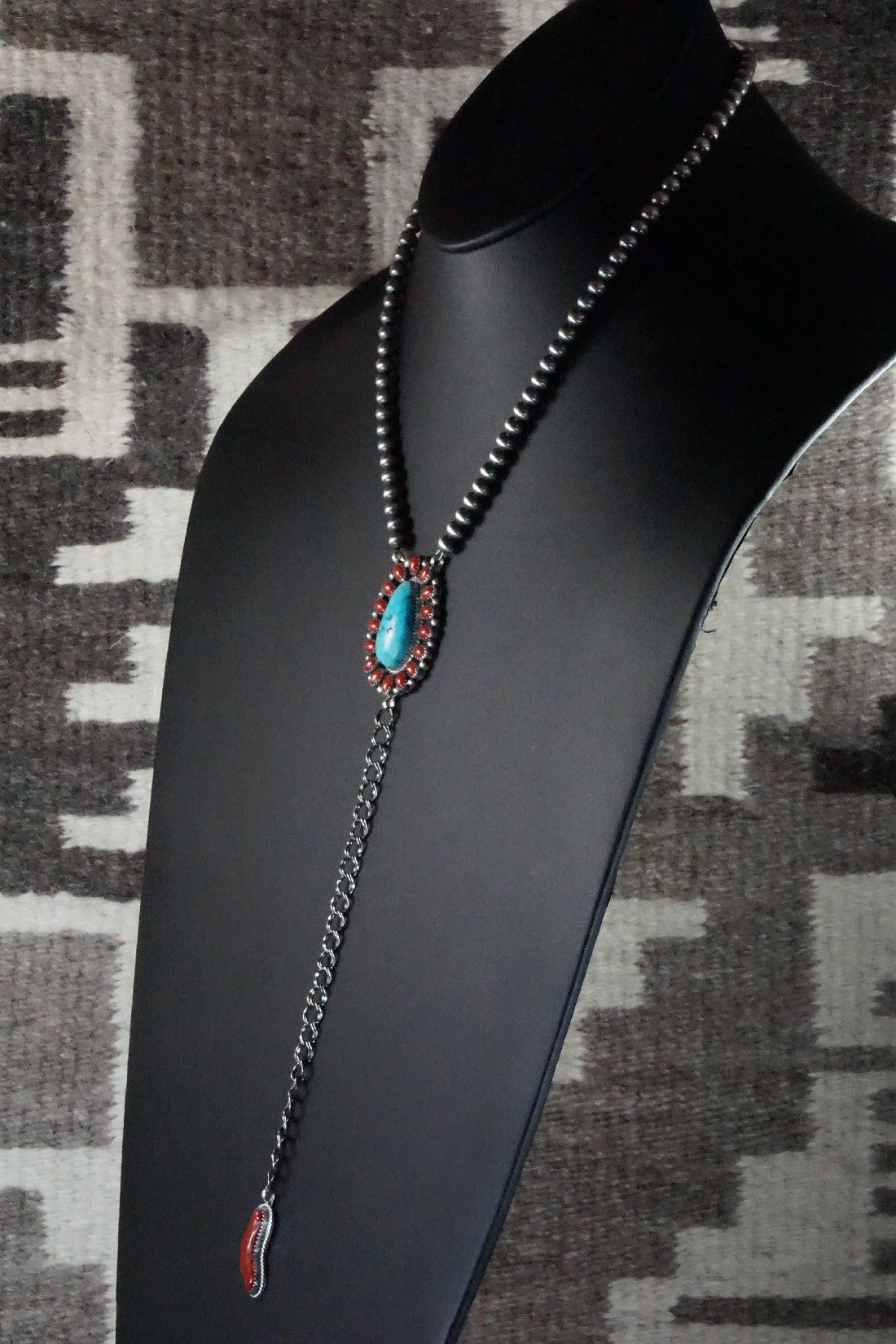 Turquoise, Coral & Sterling Silver Necklace - Roberta Begay