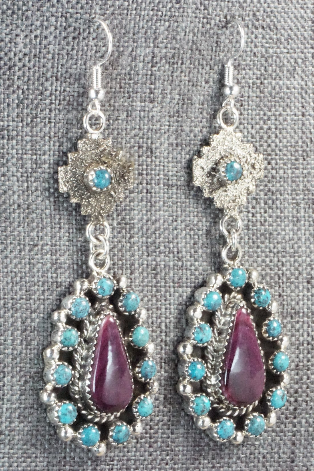 Turquoise, Spiny Oyster & Sterling Silver Earrings - Sandra Parkett