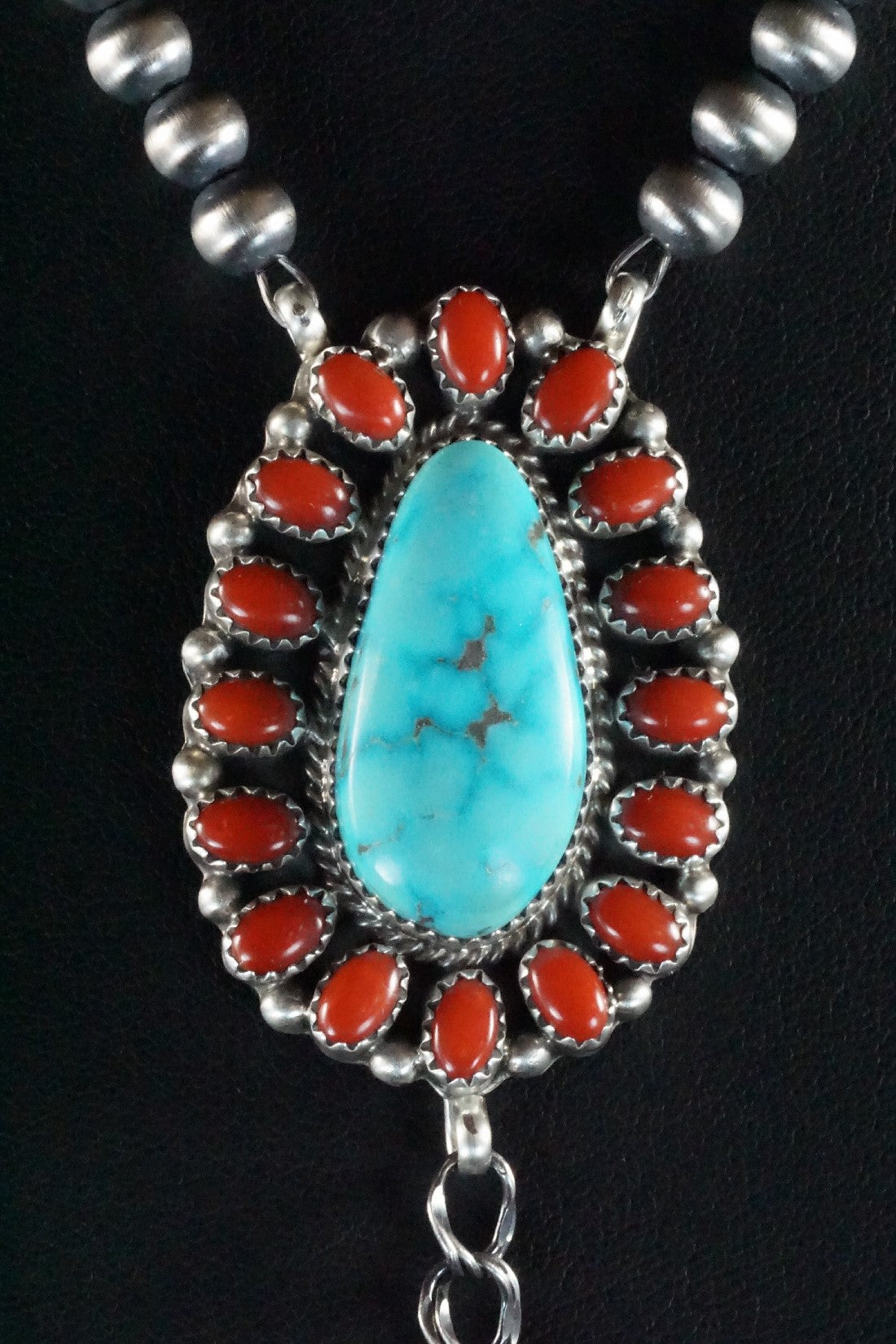 Turquoise, Coral & Sterling Silver Necklace - Roberta Begay