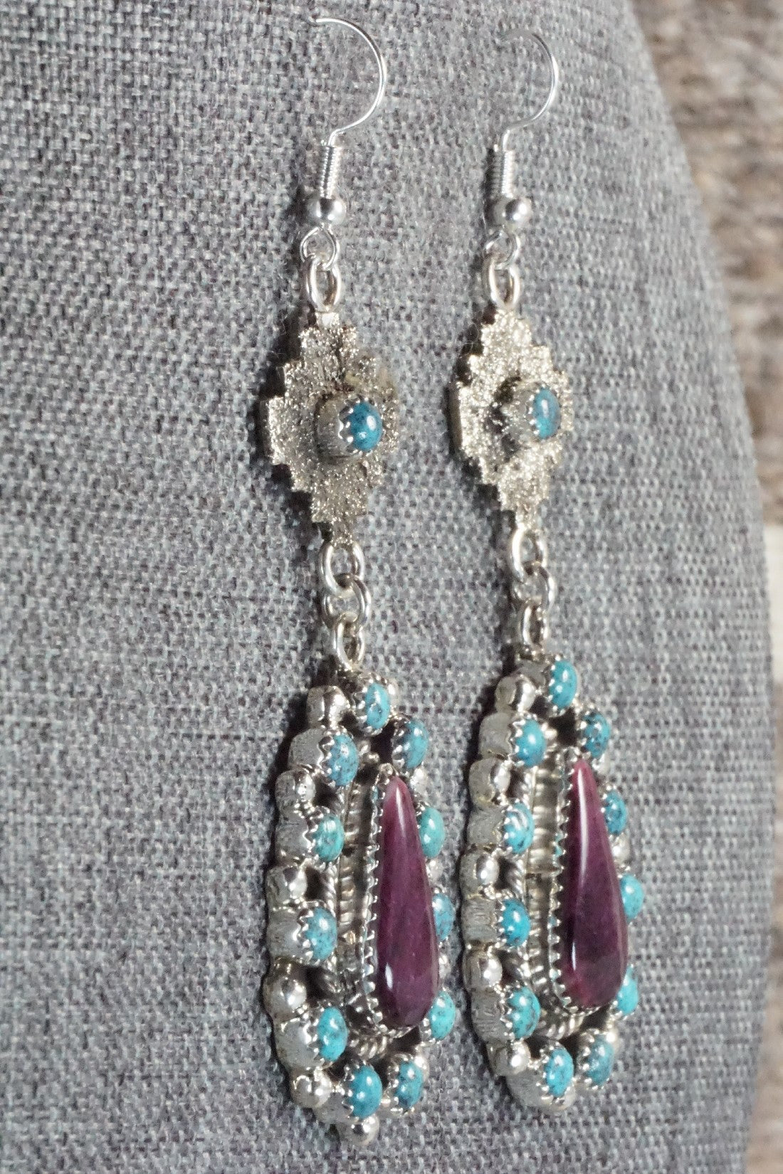 Turquoise, Spiny Oyster & Sterling Silver Earrings - Sandra Parkett