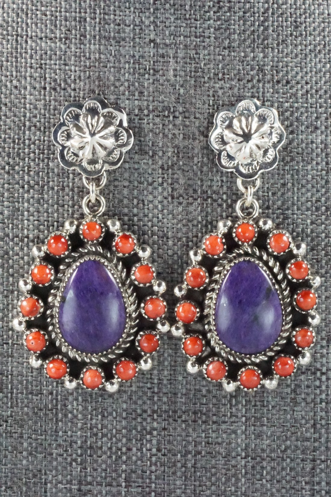 Charoite, Spiny Oyster & Sterling Silver Earrings - Sandra Parkett