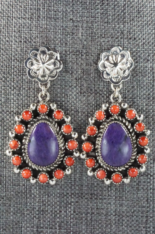 Charoite, Spiny Oyster & Sterling Silver Earrings - Sandra Parkett