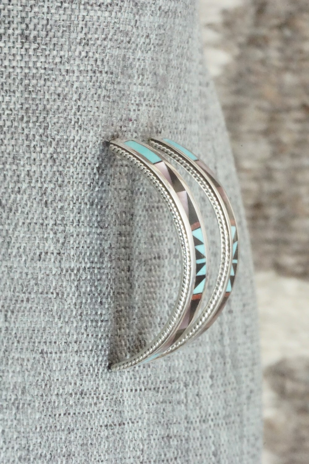 Multi Stone & Sterling Silver Inlay Earrings - Phil Weahkee