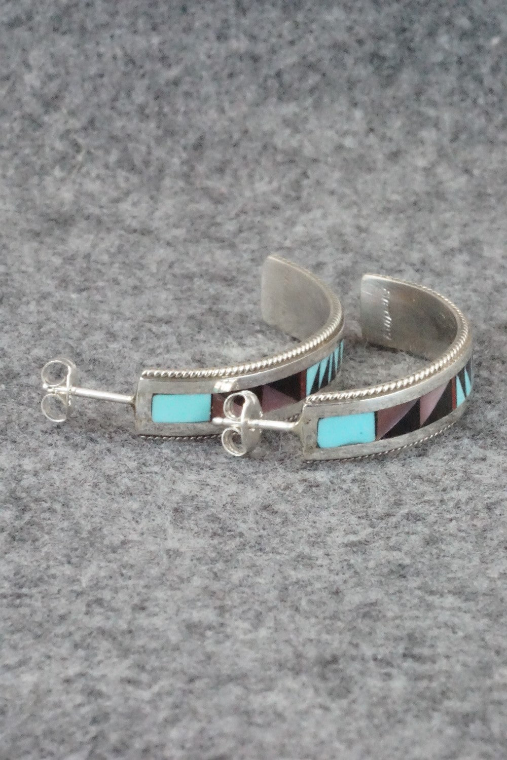 Multi Stone & Sterling Silver Inlay Earrings - Phil Weahkee
