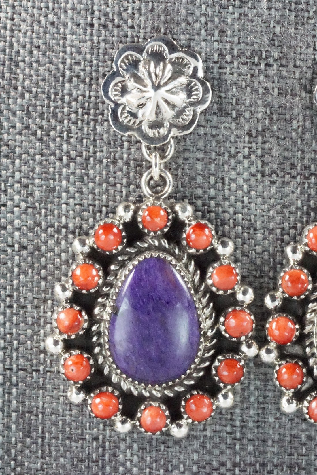 Charoite, Spiny Oyster & Sterling Silver Earrings - Sandra Parkett
