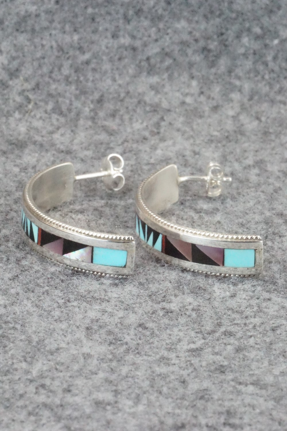 Multi Stone & Sterling Silver Inlay Earrings - Phil Weahkee