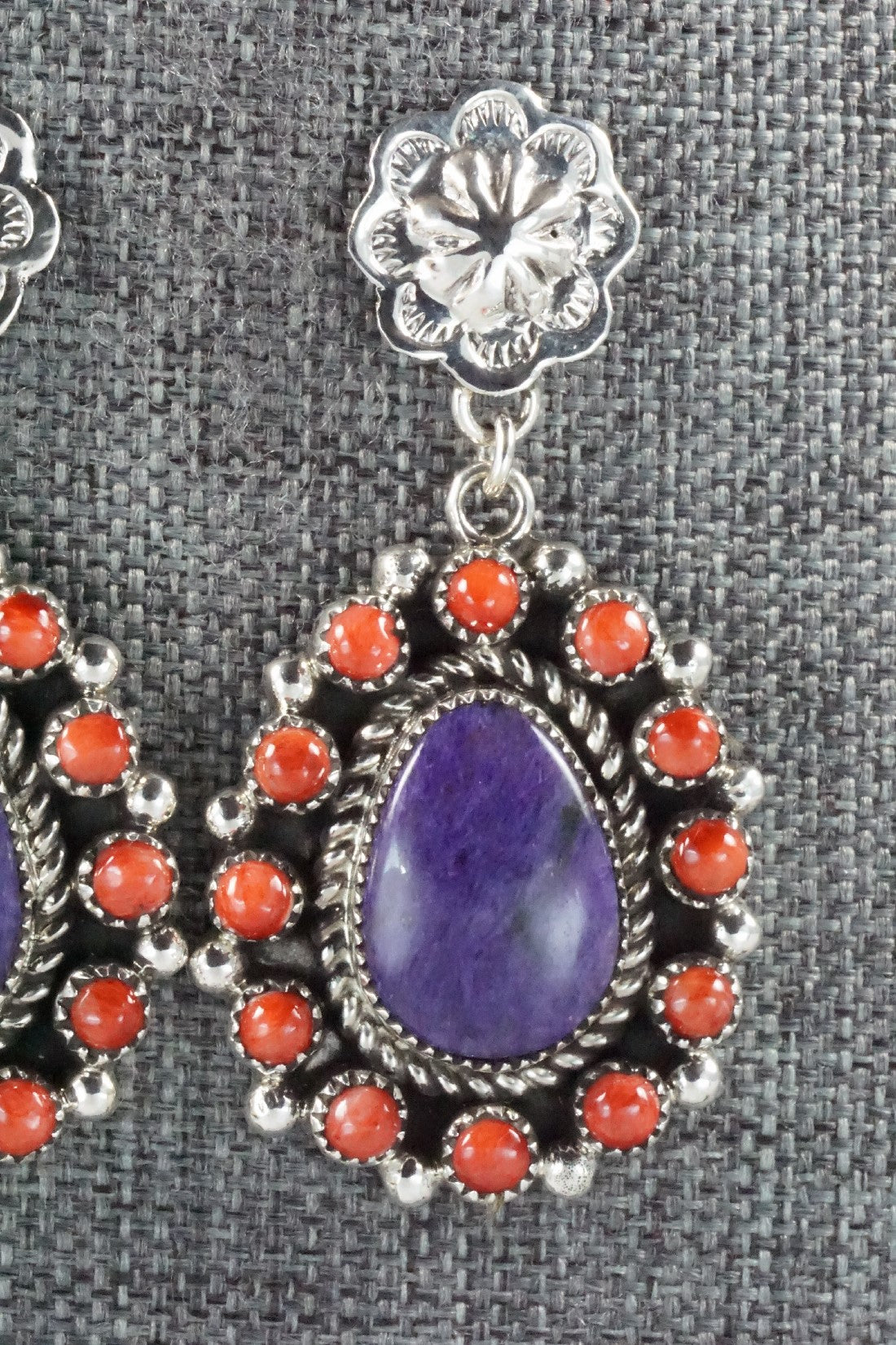 Charoite, Spiny Oyster & Sterling Silver Earrings - Sandra Parkett