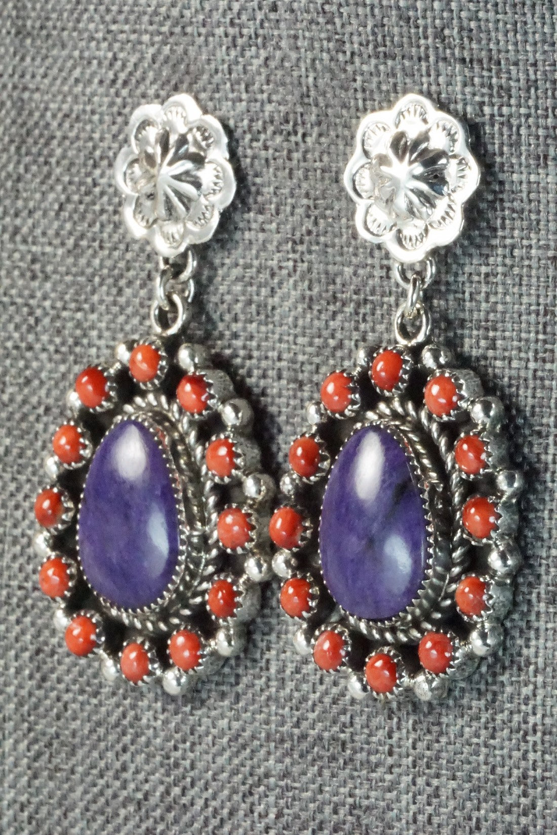 Charoite, Spiny Oyster & Sterling Silver Earrings - Sandra Parkett
