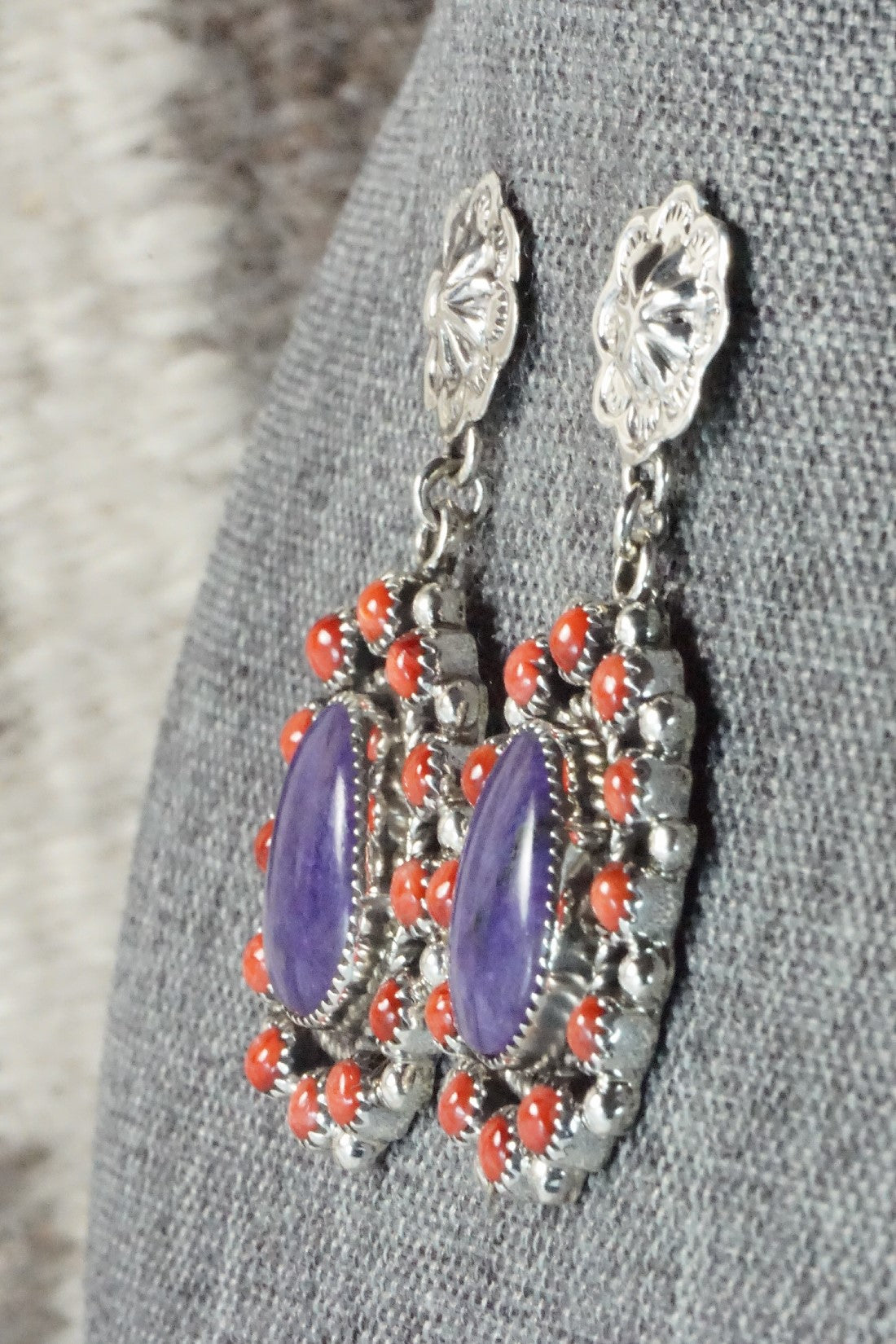 Charoite, Spiny Oyster & Sterling Silver Earrings - Sandra Parkett