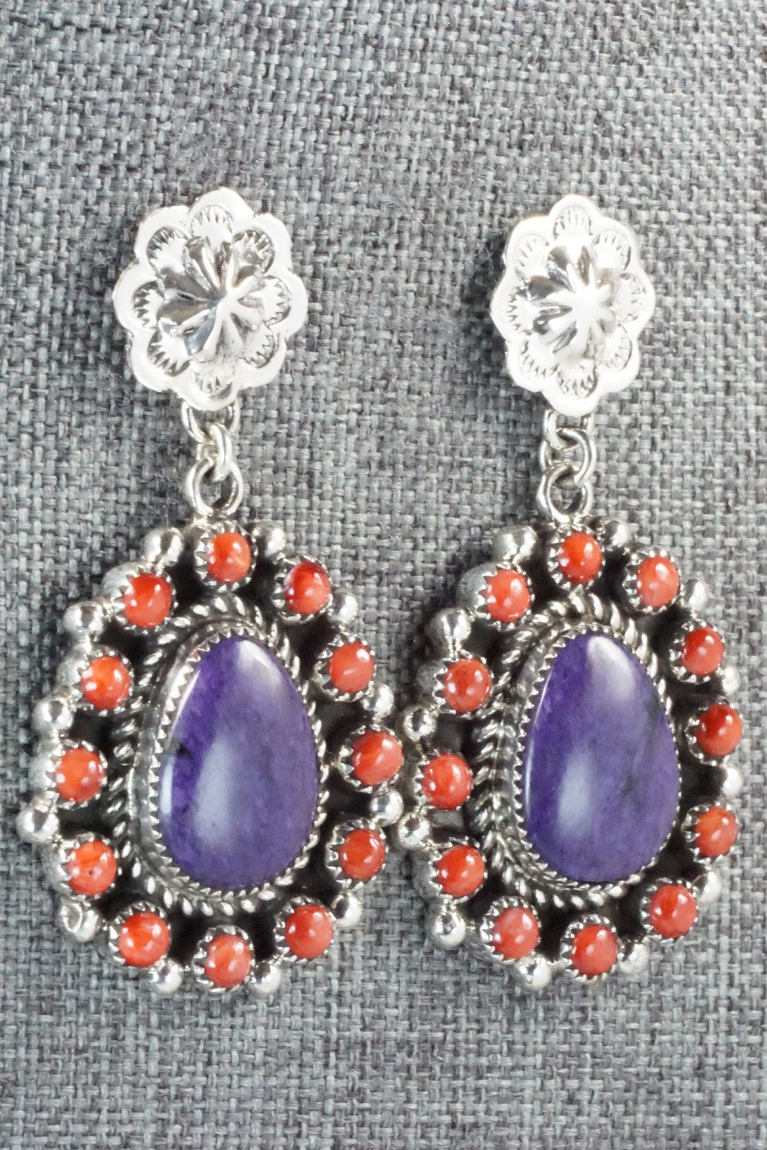 Charoite, Spiny Oyster & Sterling Silver Earrings - Sandra Parkett