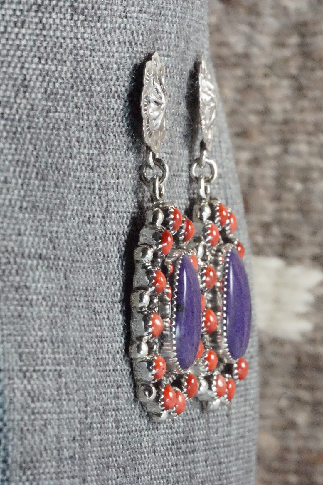 Charoite, Spiny Oyster & Sterling Silver Earrings - Sandra Parkett
