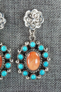 Turquoise, Spiny Oyster & Sterling Silver Earrings - Sandra Parkett
