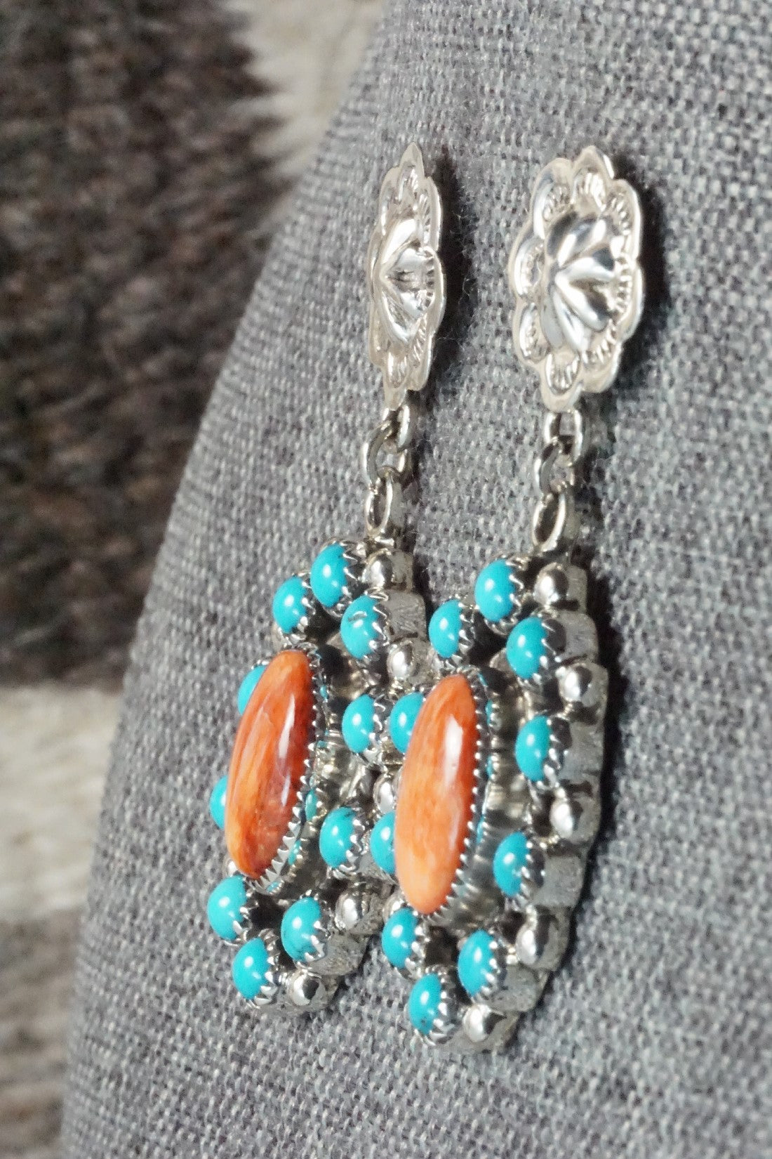 Turquoise, Spiny Oyster & Sterling Silver Earrings - Sandra Parkett