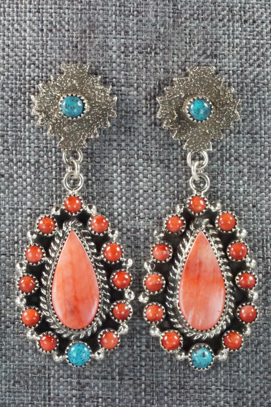 Turquoise, Spiny Oyster & Sterling Silver Earrings - Sandra Parkett