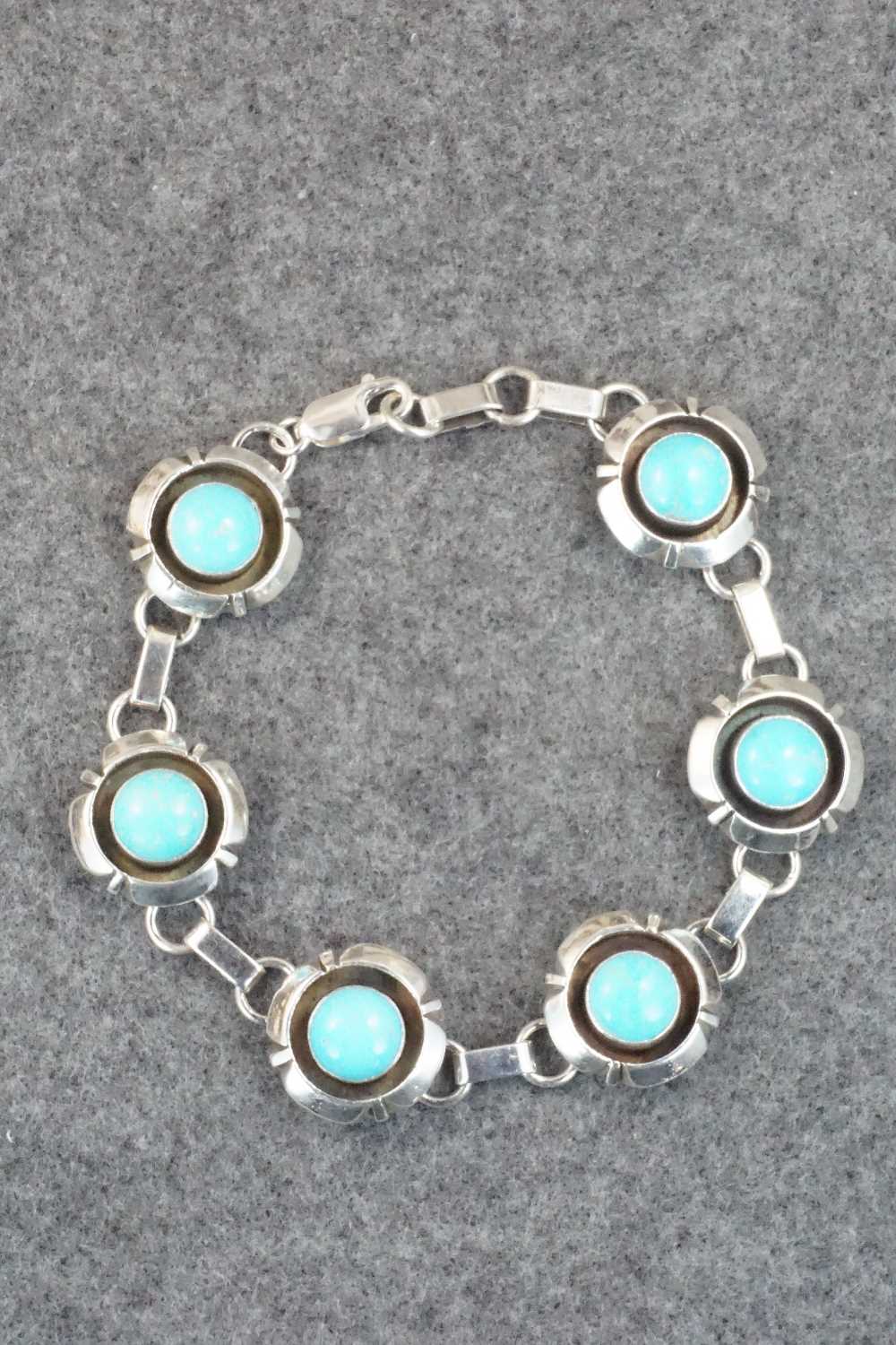 Turquoise & Sterling Silver Link Bracelet - Tom Lewis