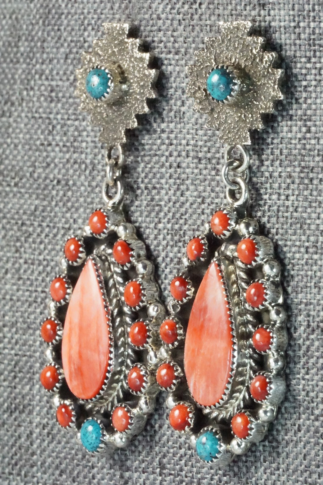 Turquoise, Spiny Oyster & Sterling Silver Earrings - Sandra Parkett