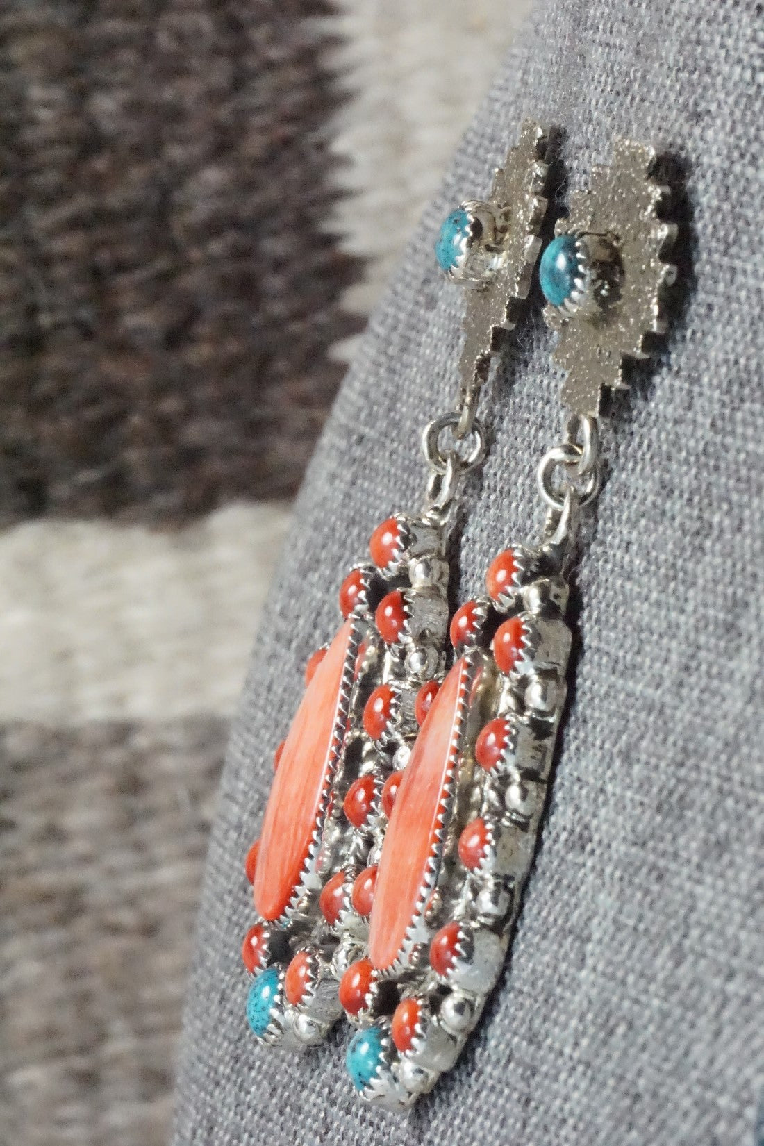 Turquoise, Spiny Oyster & Sterling Silver Earrings - Sandra Parkett
