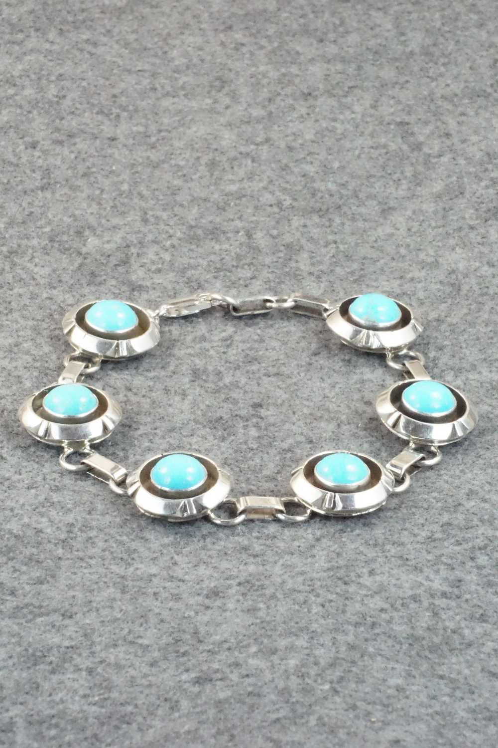 Turquoise & Sterling Silver Link Bracelet - Tom Lewis