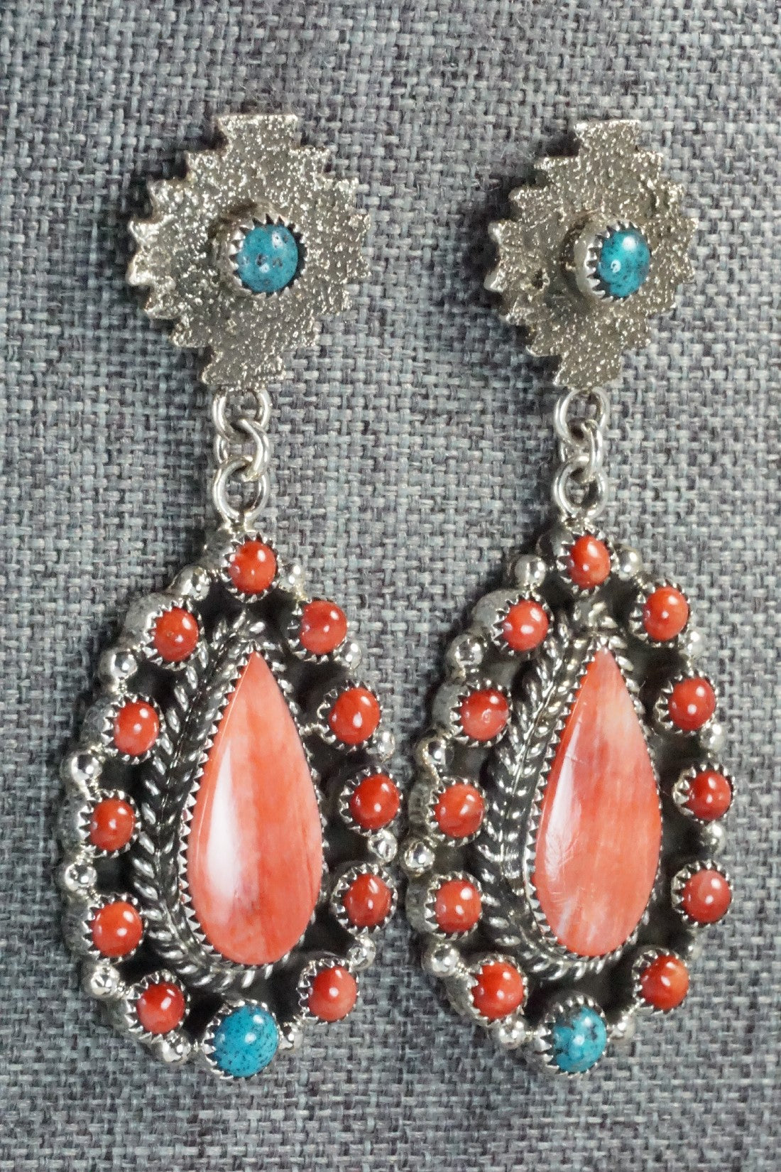 Turquoise, Spiny Oyster & Sterling Silver Earrings - Sandra Parkett